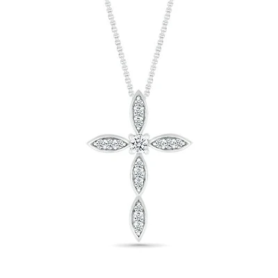 10K White Gold 0.29CTW Diamond Cross Pendant