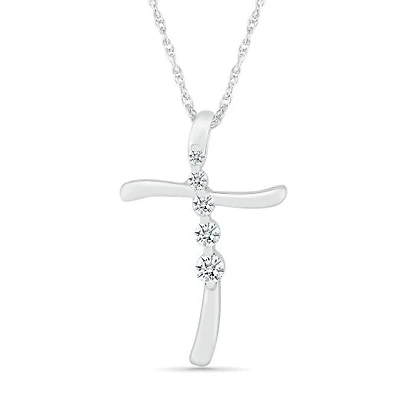 10K White Gold 0.11CTW Diamond Cross Pendant