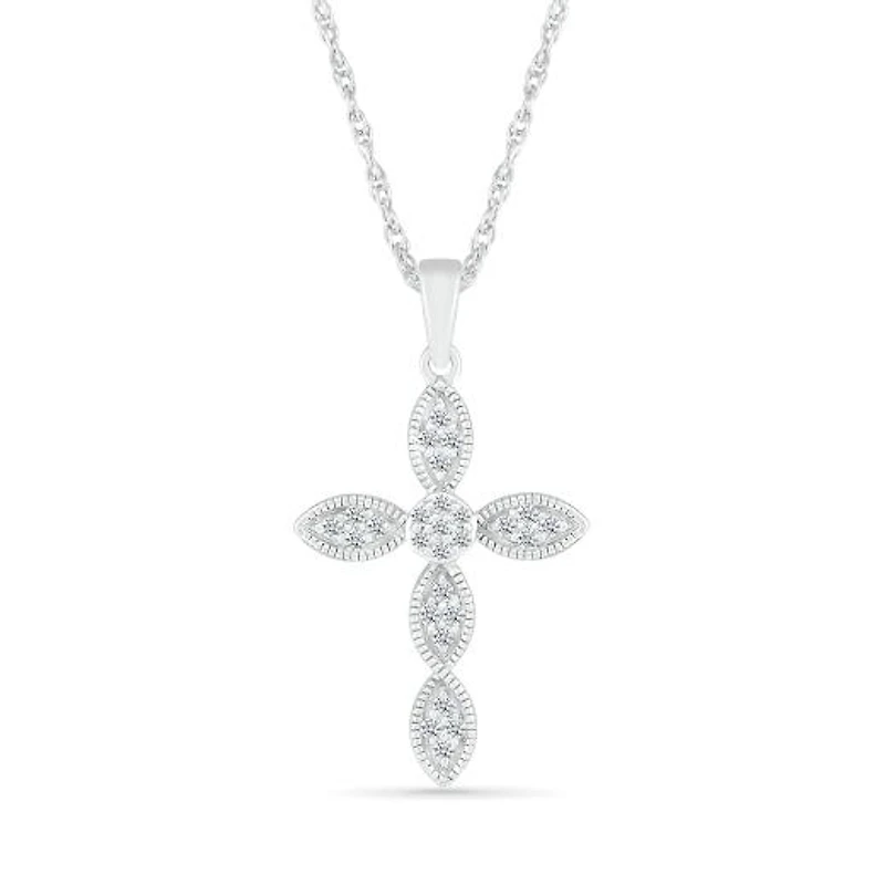 10K White Gold 0.11CTW Diamond Cross Pendant