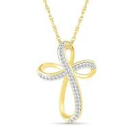 10K Yellow Gold 0.14CTW Diamond Twist Cross Pendant