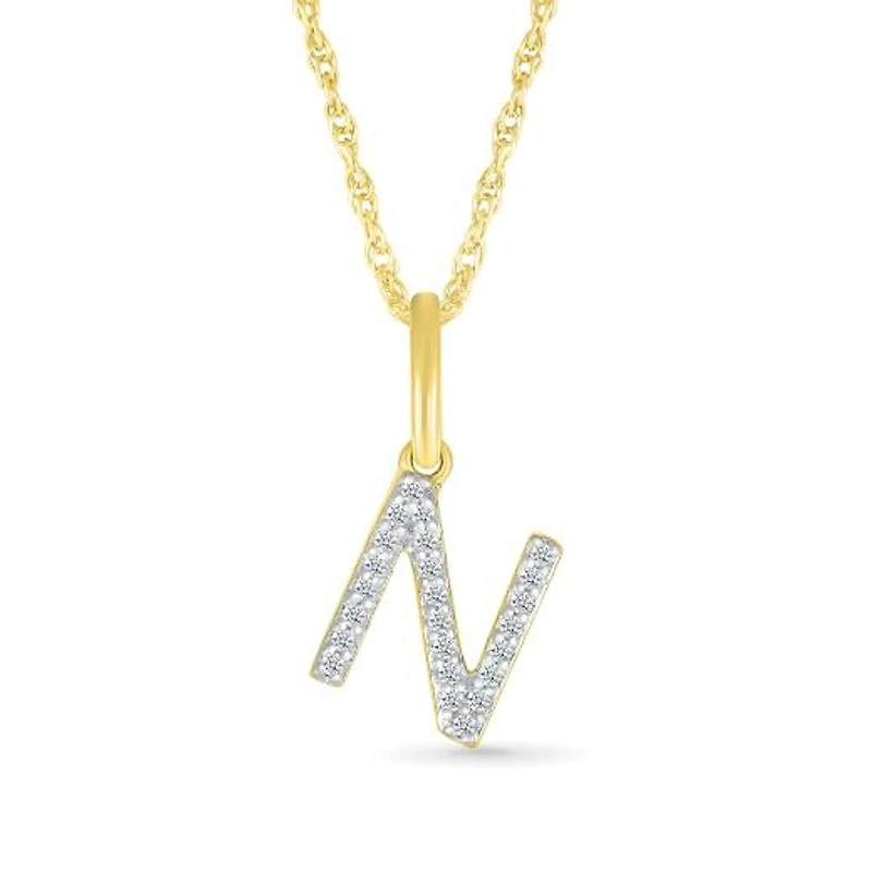 10K Yellow Gold & Diamond "N" Initial Pendant