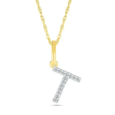 10K Yellow Gold & Diamond "T" Initial Pendant