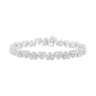 Sterling Silver 0.95CTW Diamond Heart Bracelet