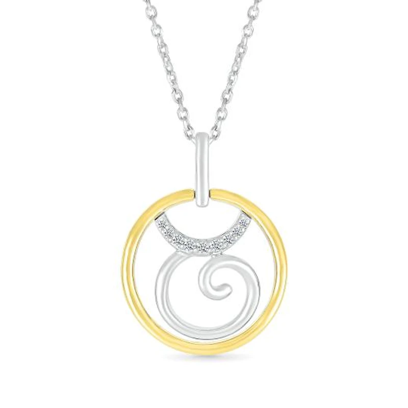 Sterling Silver 10K Yellow Gold Taurus Diamond Pendant