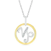 Sterling Silver 10K Yellow Gold Capricorn Diamond Pendant