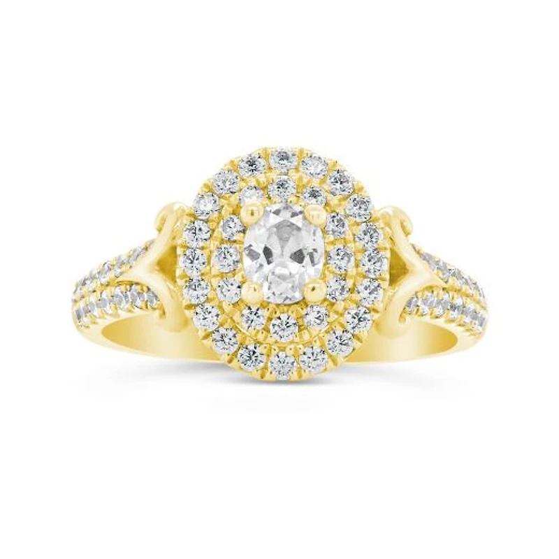 Diamond Revelations 14K Yellow Gold 0.99CTW Oval Diamond Halo Bridal Ring