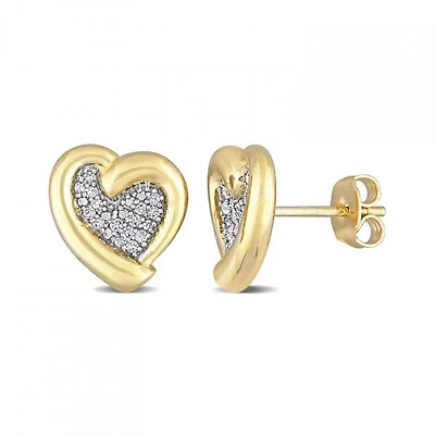 Julianna B Yellow Plated Sterling Silver 0.15CTW Diamond Heart Studs