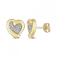 Julianna B Yellow Plated Sterling Silver 0.15CTW Diamond Heart Studs