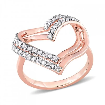 Julianna B Rose Plated Sterling Silver 0.20CTW Diamond Heart Ring