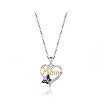 Sterling Silver Yellow Plated Created Blue and White Sapphire Mom Pendant