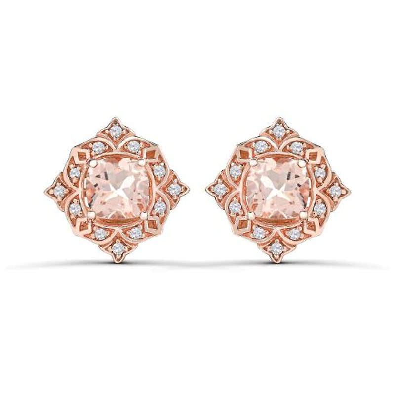 10K Rose Gold Morganite and White Sapphire Stud Earrings