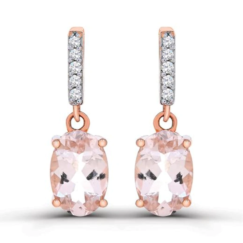 10K Rose Gold Morganite and Diamond Dangle Earrings