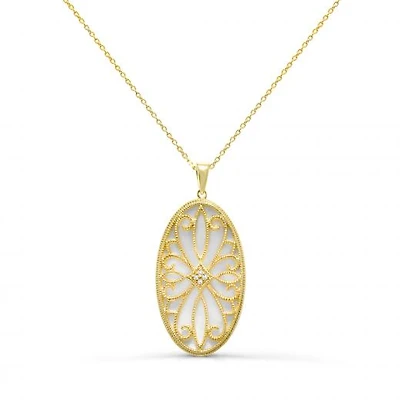 Sterling Silver 18-20" Mother of Pearl and White Topaz Pendant