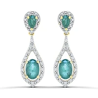 10K Yellow Gold Emerald and Diamond Dangle Earrings