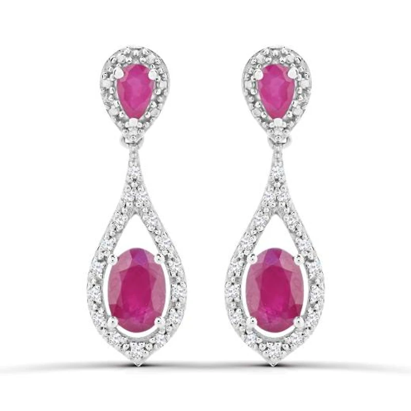 10K White Gold Ruby and Diamond Dangle Earrings