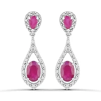 10K White Gold Ruby and Diamond Dangle Earrings