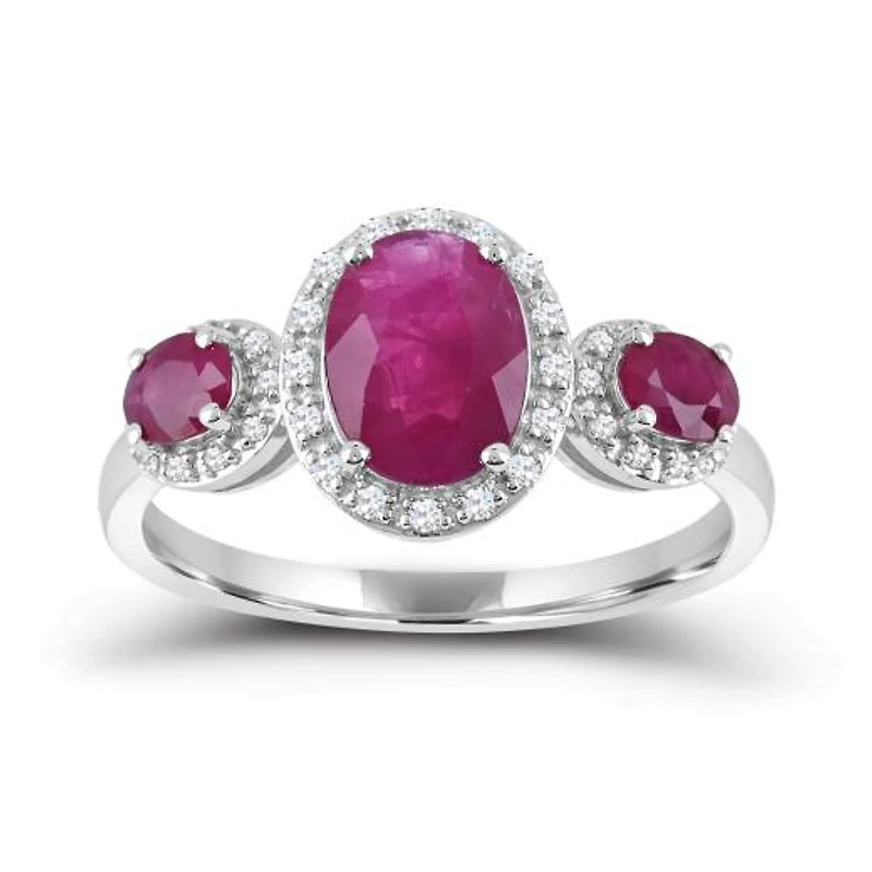10K White Gold Ruby and Diamond Ring
