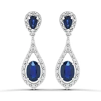10K White Gold Blue Sapphire and Diamond Dangle Earrings