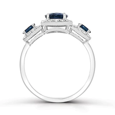 10K White Gold Blue Sapphire and Diamond Ring