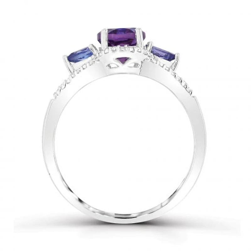 Sterling Silver Amethyst, Tanzanite and White Topaz Ring