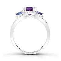 Sterling Silver Amethyst, Tanzanite and White Topaz Ring