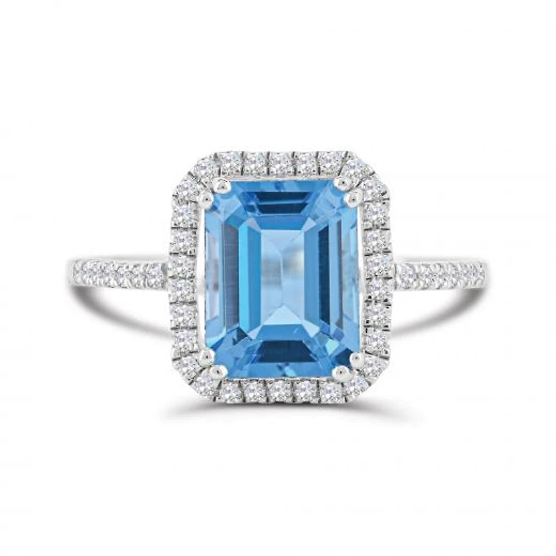 10K White Gold Swiss Blue Topaz & White Zircon Ring