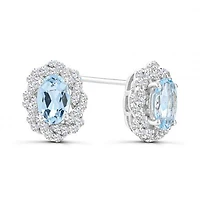10K White Gold Aquamarine and White Sapphire Earrings