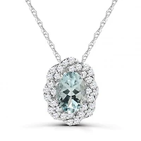 10K White Gold 18" Aquamarine and White Sapphire Pendant