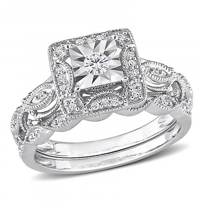 Julianna B Sterling Silver 0.20CTW Diamond Bridal Set