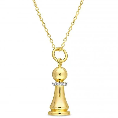 Julianna B Yellow Plated Sterling Silver Diamond Chess Pendant