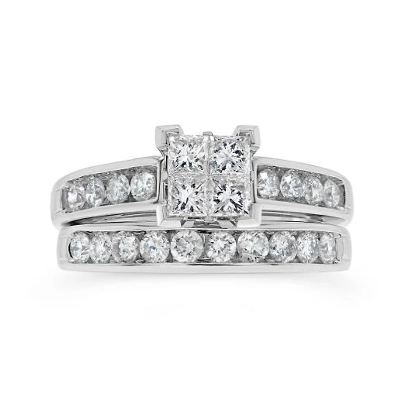 14K White Gold 1.50CTW Diamond Princessa Bridal Set