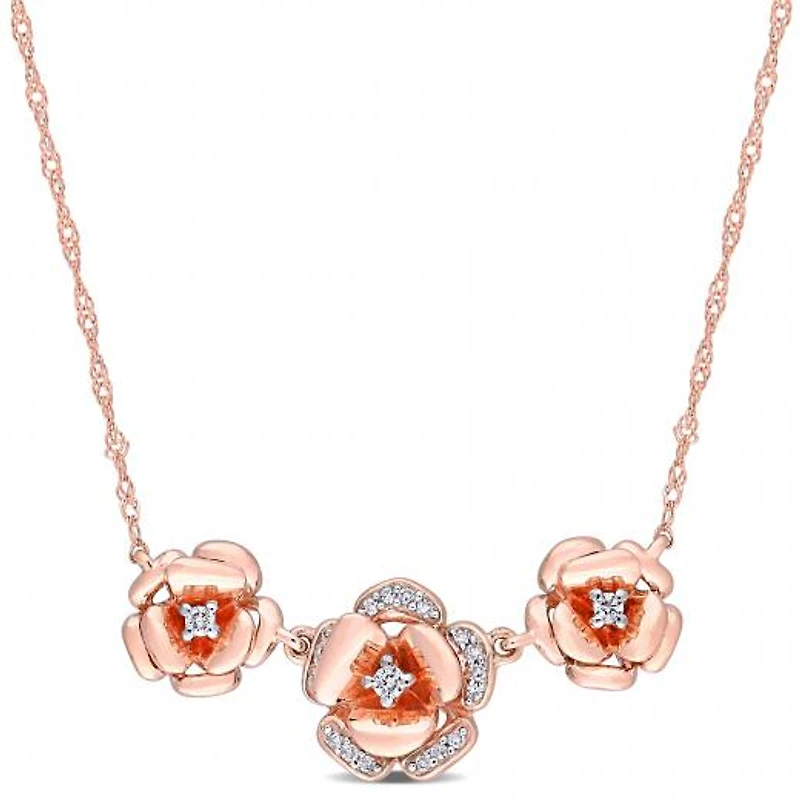 Julianna B 10K Rose Gold 0.10CTW Diamond Flower Necklace