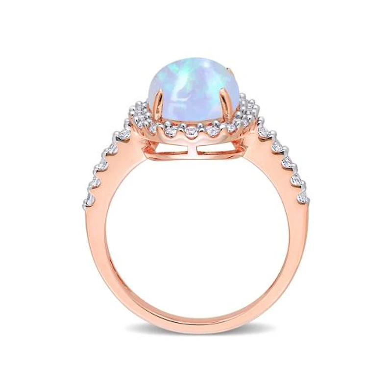 Julianna B 10K Rose Gold Blue Ethiopian Opal & Lab Grown White Sapphire Ring
