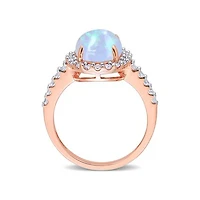 Julianna B 10K Rose Gold Blue Ethiopian Opal & Lab Grown White Sapphire Ring