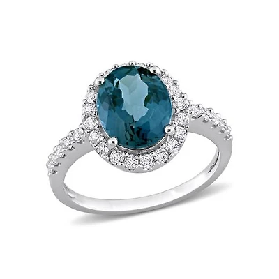 Julianna B 10K White Gold Blue Topaz & Lab Grown Sapphire Ring