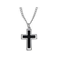Sterling Silver Onyx Cross with 24" Stainless Steel Chain
