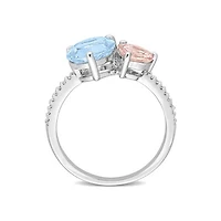 Julianna B Sterling Silver 0.10CTW Diamond, Blue Topaz & Morganite Ring