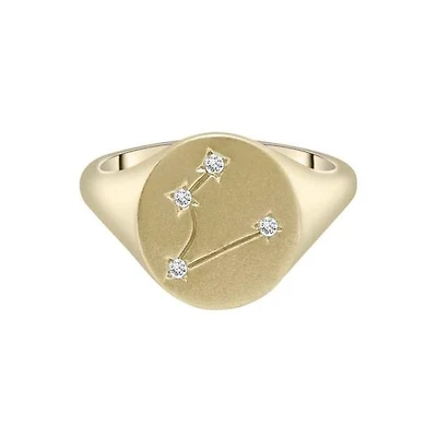Zodiac 10K Yellow Gold Diamond Pisces Signet Ring