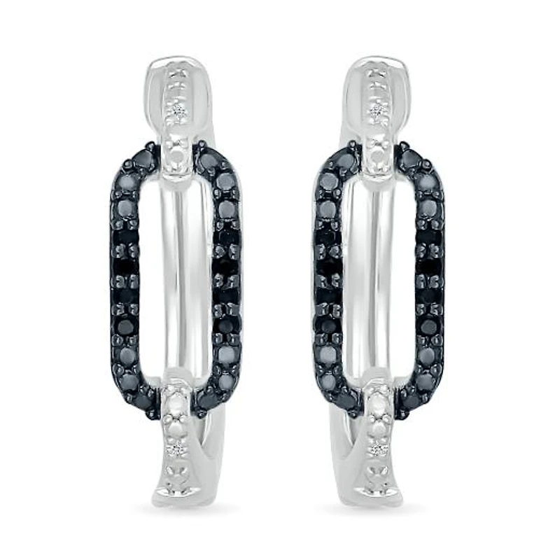 Sterling Silver Black Diamond Link Hoops