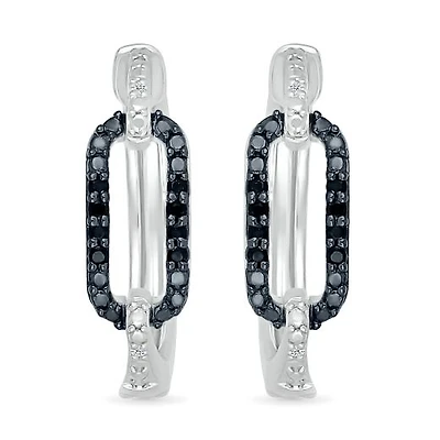 Sterling Silver Black Diamond Link Hoops