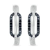 Sterling Silver Black Diamond Link Hoops