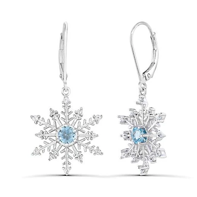 Sterling Silver Blue Topaz & Created White Sapphire Snowflake Earrings