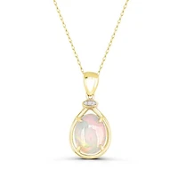 10K Yellow Gold Opal & Diamond Pendant
