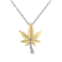 Sterling Silver Yellow Gold Plated Diamond Hemp Leaf Pendant