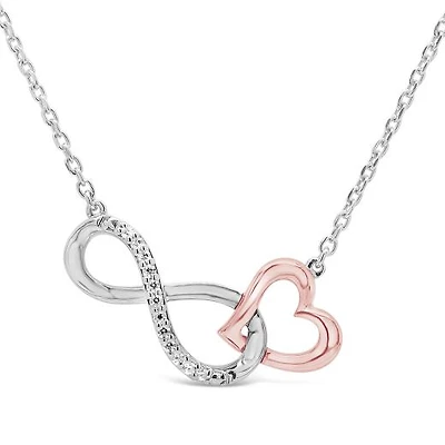 Sterling Silver and 10K Rose Gold Diamond Infinity Heart Necklace