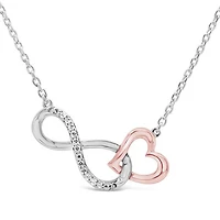 Sterling Silver and 10K Rose Gold Diamond Infinity Heart Necklace
