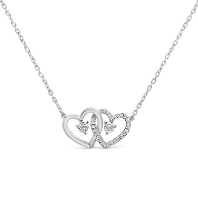 Sterling Silver Diamond Double Heart Necklace