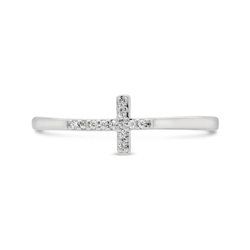 Sterling Silver Diamond Cross Ring