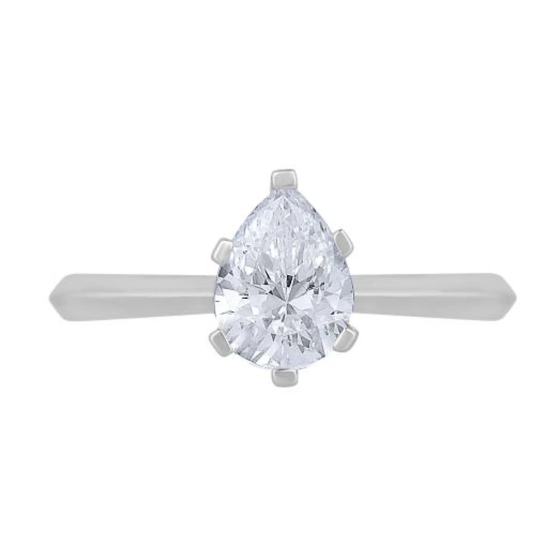 New Brilliance 14K White Gold Lab Grown 1.00CT Pear Diamond Solitaire Ring