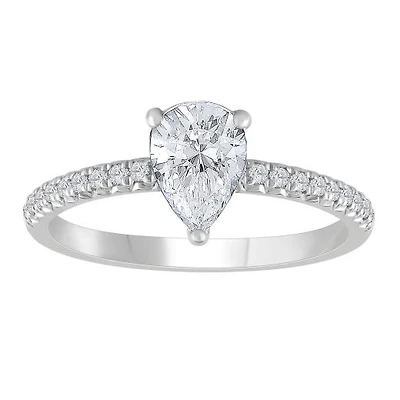 New Brilliance 14K White Gold Lab Grown 1.27CTW Pear Shaped Ring